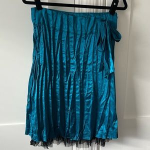 Sele Vintage Crinkled Pleated Satin Knee Length Skirt Blue Sz S